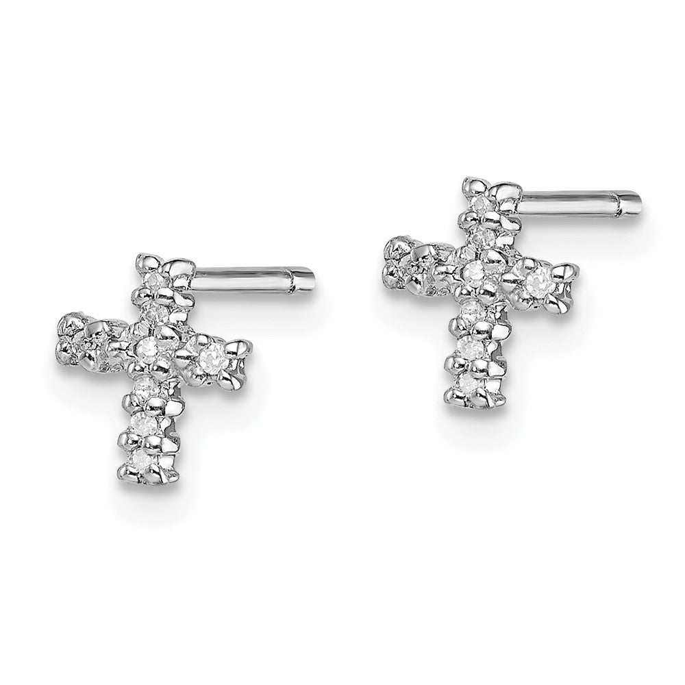 QDX163 Sterling Silver Rhodium Diamond Cross Post Earrings