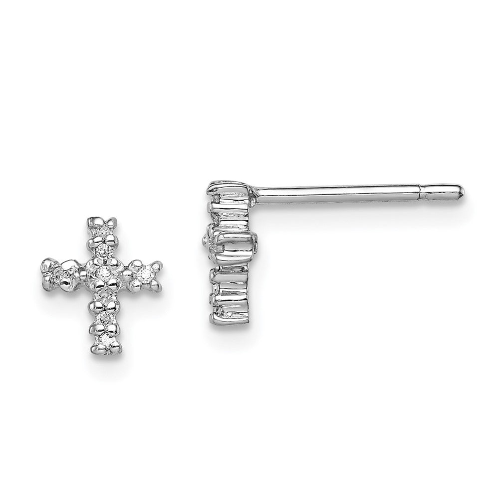 QDX163 Sterling Silver Rhodium Diamond Cross Post Earrings