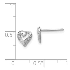 QDX288 Sterling Silver Rhodium Diamond Heart Post Earrings