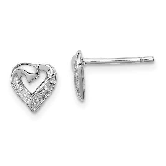 QDX288 Sterling Silver Rhodium Diamond Heart Post Earrings
