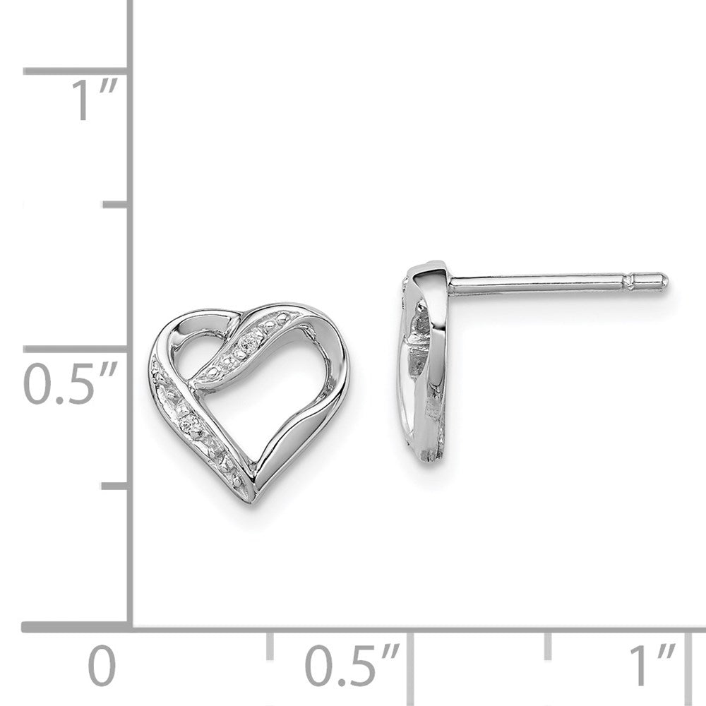 QDX289 Sterling Silver Rhodium Diamond Heart Post Earrings