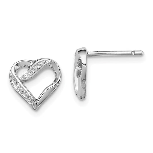 QDX289 Sterling Silver Rhodium Diamond Heart Post Earrings