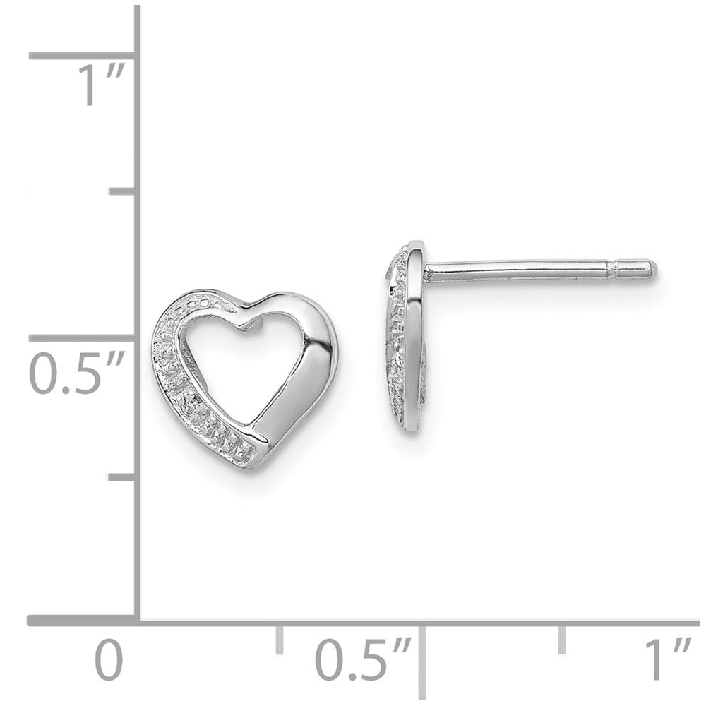 QDX291 Sterling Silver Rhodium Diamond Heart Post Earrings