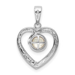 Sterling Silver Rhodium 6mm FW Cultured Pearl & Diamond Heart Pendant QDX301