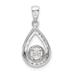 Sterling Silver Rhodium 6mm FW Cltrd Pearl & Diamond Teardrop Pendant QDX302