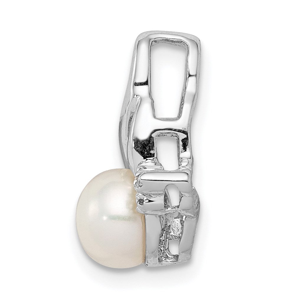 Sterling Silver Rhodium 6mm FW Cultured Pearl & Diamond Chain Slide QDX303