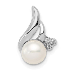 Sterling Silver Rhodium 6mm FW Cultured Pearl & Diamond Chain Slide QDX303