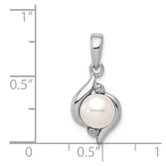 Sterling Silver Rhodium 6mm FW Cultured Pearl & Diamond Pendant QDX304