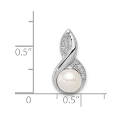 Sterling Silver Rhodium 6mm FW Cultured Pearl & Diamond Chain Slide QDX305