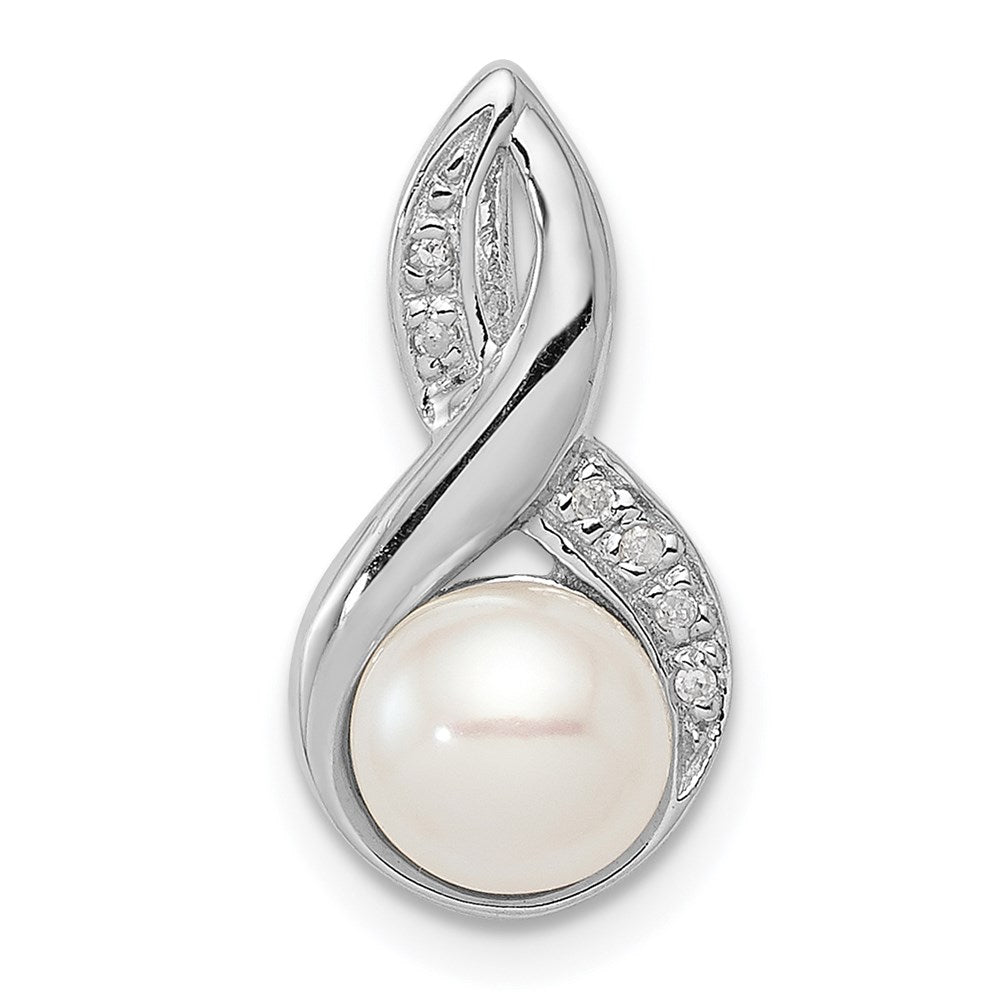 Sterling Silver Rhodium 6mm FW Cultured Pearl & Diamond Chain Slide QDX305