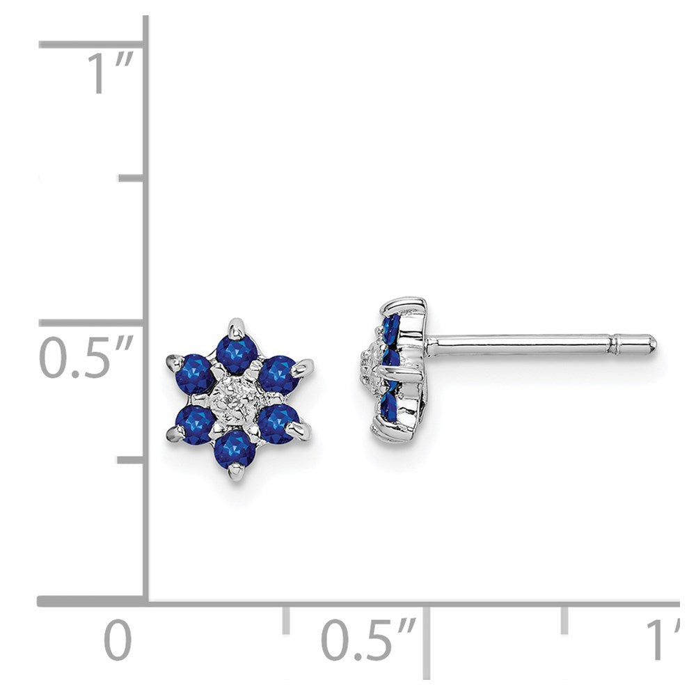 QDX306 Sterling Silver Rhodium Sapphire & Diamond Post Earrings