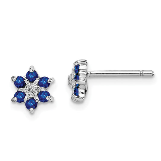QDX306 Sterling Silver Rhodium Sapphire & Diamond Post Earrings