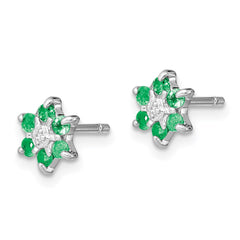 QDX307 Sterling Silver Rhodium Emerald & Diamond Post Earrings