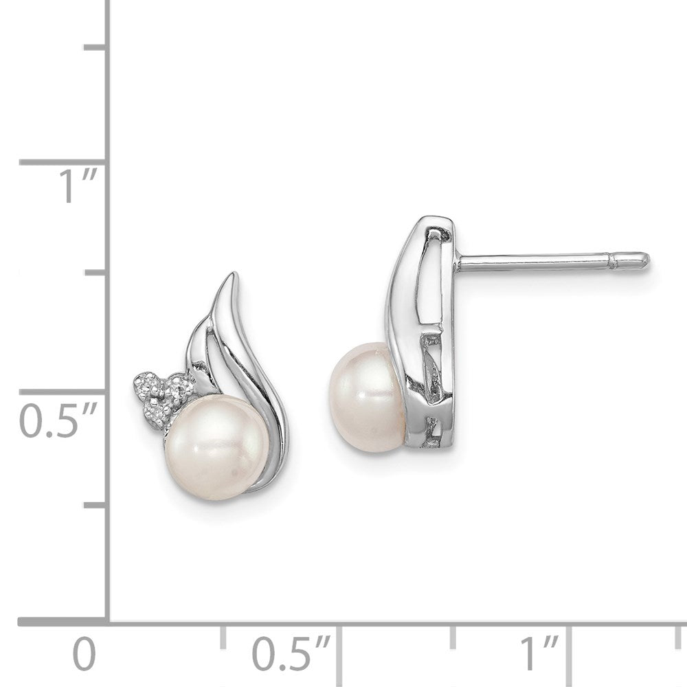QDX311 Sterling Silver Rhodium 6mm FW Cultured Pearl & Diamond Post Ear