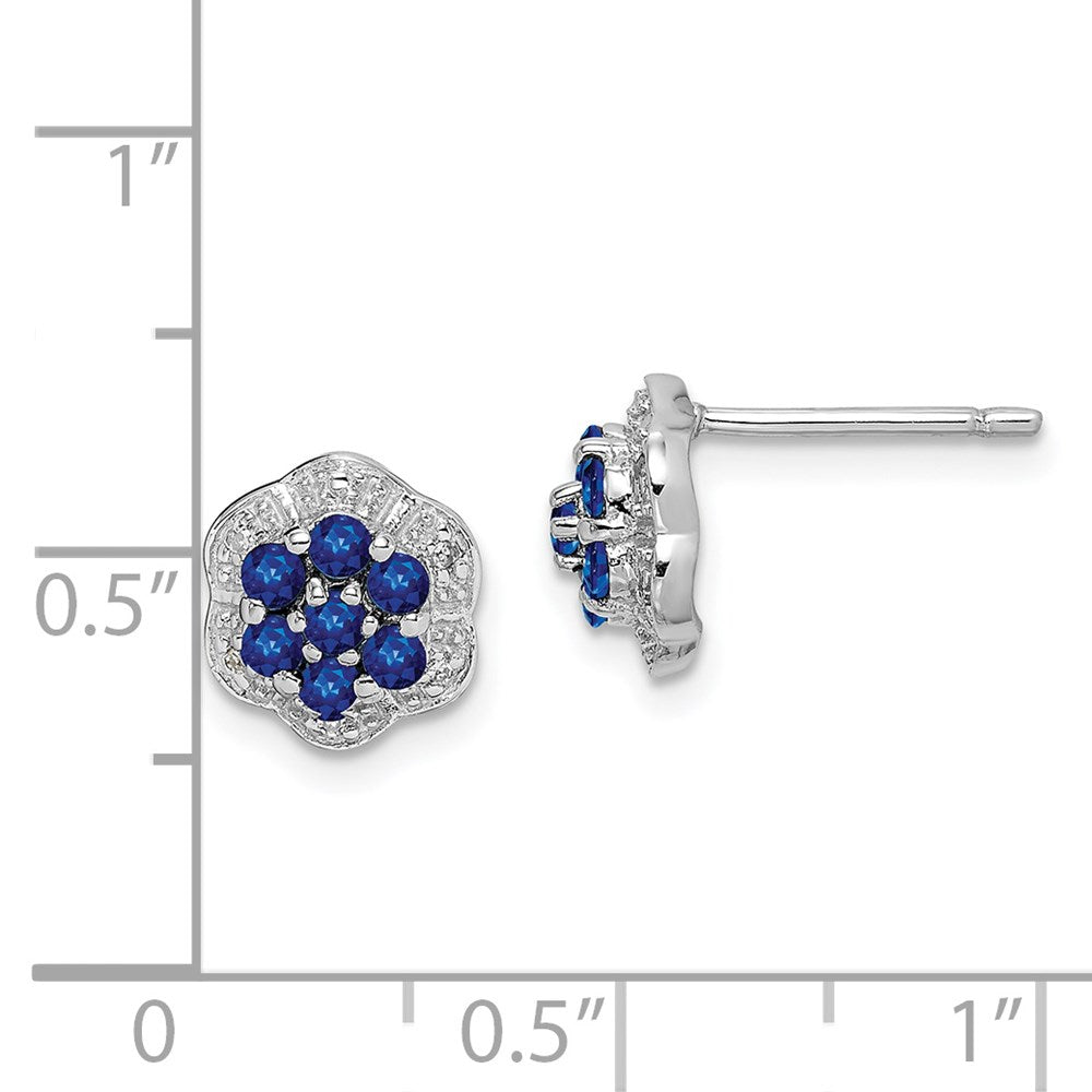 QDX315 Sterling Silver Rhodium Sapphire & Diamond Post Earrings