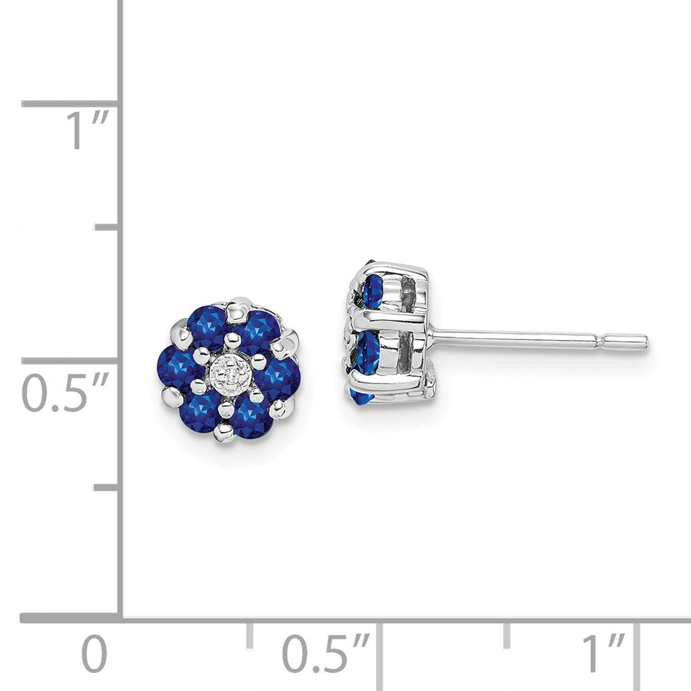 QDX317 Sterling Silver Rhodium Sapphire & Diamond Post Earrings