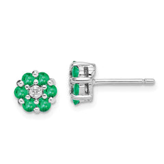 QDX318 Sterling Silver Rhodium Emerald & Diamond Post Earrings