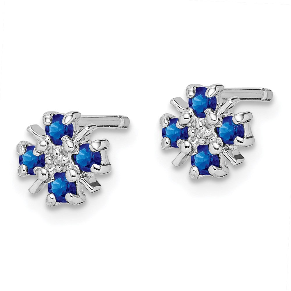 QDX319 Sterling Silver Rhodium Sapphire & Diamond Post Earrings