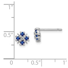 QDX319 Sterling Silver Rhodium Sapphire & Diamond Post Earrings