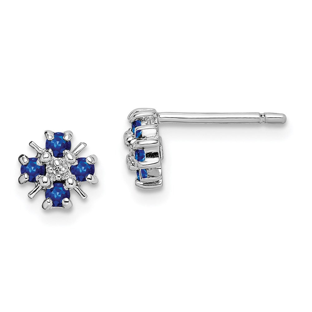QDX319 Sterling Silver Rhodium Sapphire & Diamond Post Earrings