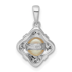 Sterling Silver Rhodium FW Cultured Pearl & Diamond Pendant QDX321