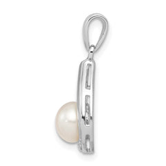 Sterling Silver Rhodium FW Cultured Pearl & Diamond Pendant QDX322