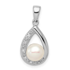 Sterling Silver Rhodium FW Cultured Pearl & Diamond Pendant QDX322