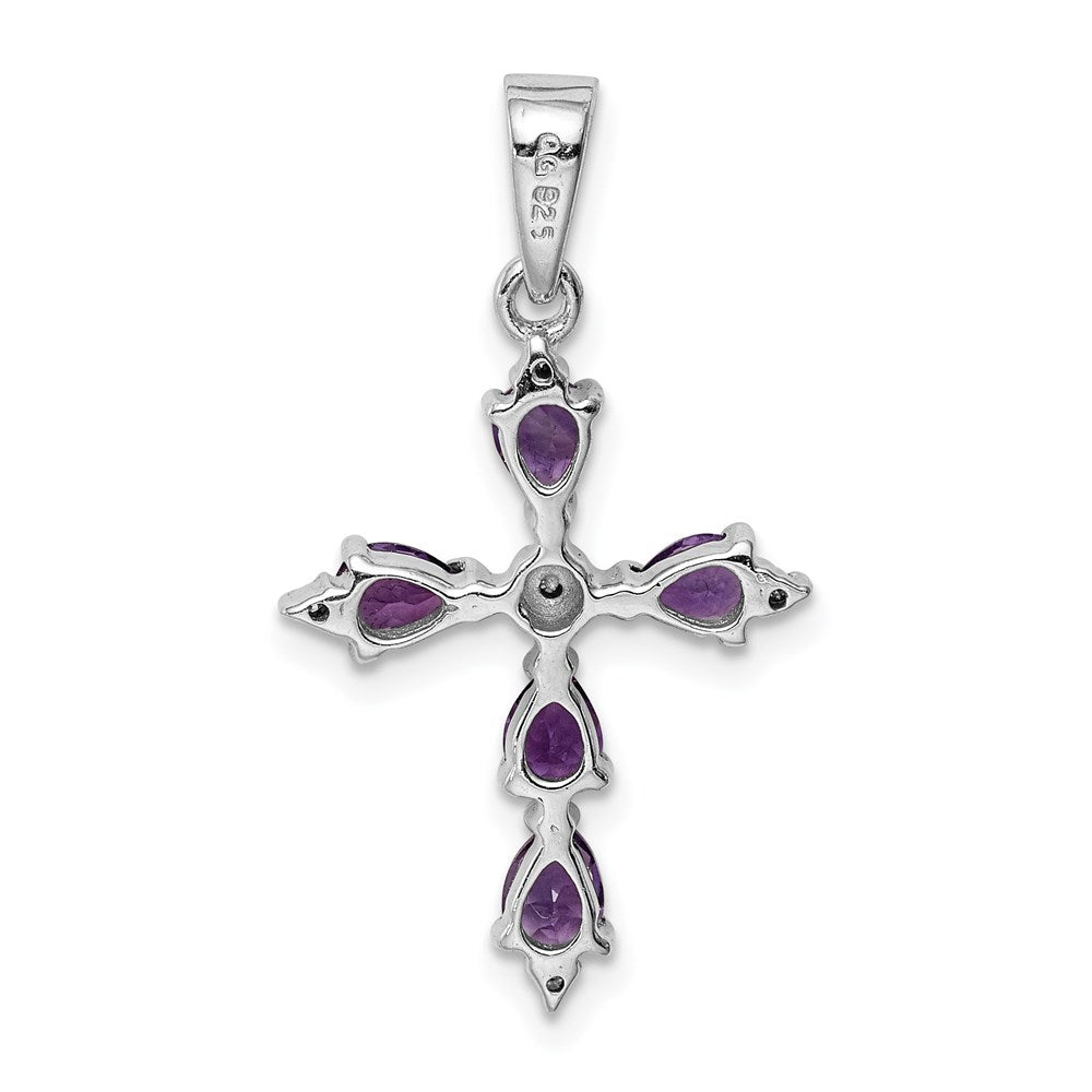Sterling Silver Rhodium Plated Amethyst Cross Pendant QDX365