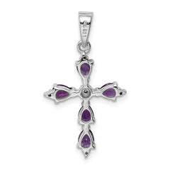 Sterling Silver Rhodium Plated Amethyst Cross Pendant QDX365