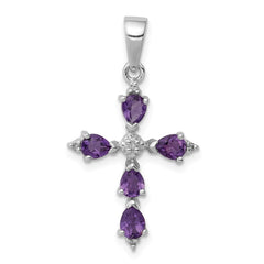 Sterling Silver Rhodium Plated Amethyst Cross Pendant QDX365