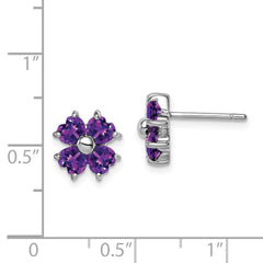 QDX367 Sterling Silver Rhodium Plated Amethyst Flower Post Earrings