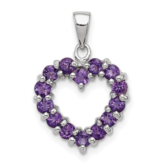 Sterling Silver Rhodium Plated Amethyst Heart Pendant QDX373