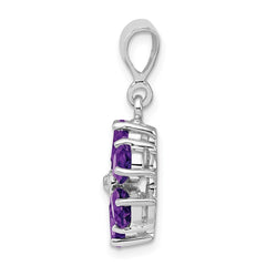 Sterling Silver Rhodium Plated Amethyst and Diamond Flower Pendant QDX375