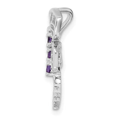 Sterling Silver Rhodium Amethyst Dragonfly Pendant QDX376