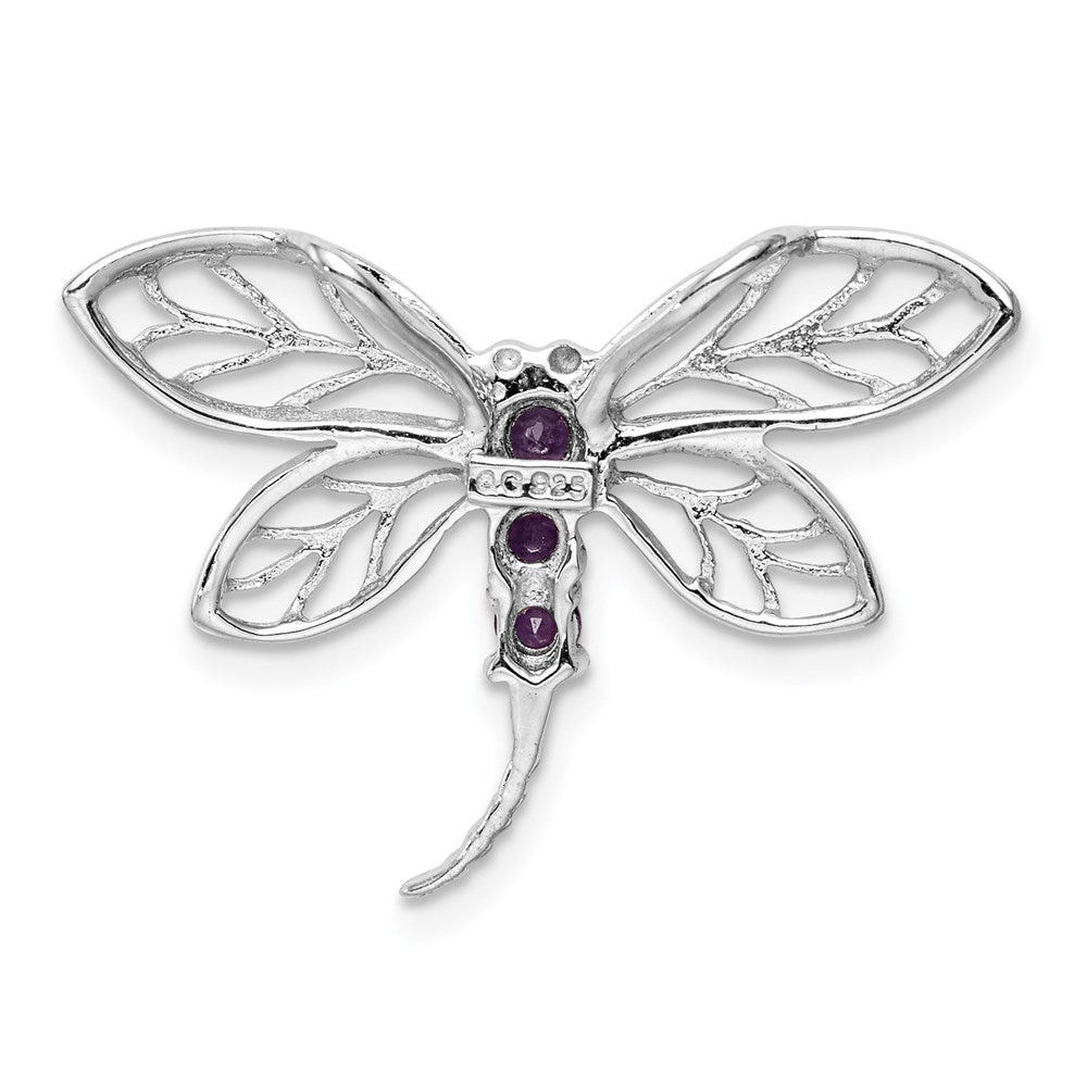 Sterling Silver Rhodium Amethyst Dragonfly Pendant QDX376
