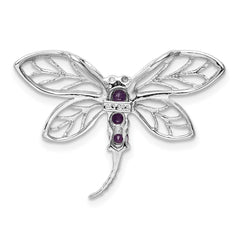 Sterling Silver Rhodium Amethyst Dragonfly Pendant QDX376