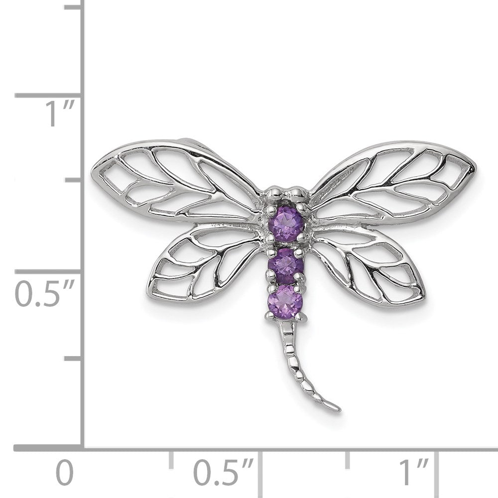 Sterling Silver Rhodium Amethyst Dragonfly Pendant QDX376