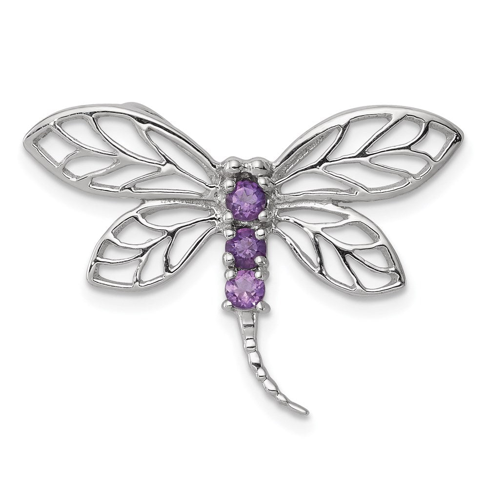 Sterling Silver Rhodium Amethyst Dragonfly Pendant QDX376