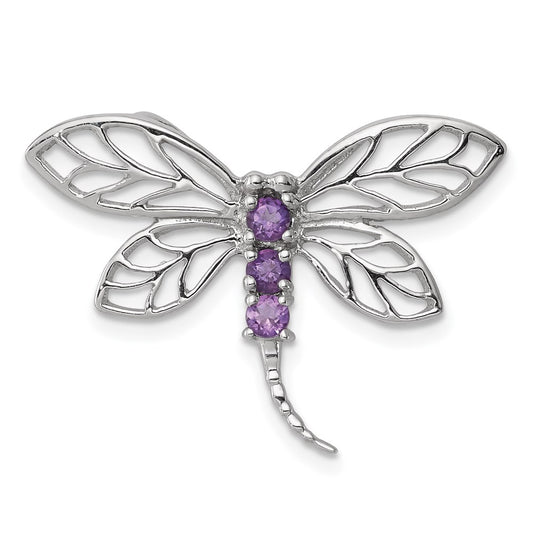 Sterling Silver Rhodium Amethyst Dragonfly Pendant QDX376