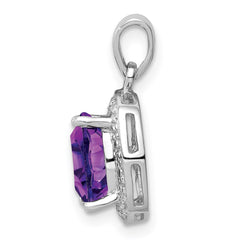 Sterling Silver Rhodium Plated Amethyst and Diamond Pendant QDX377