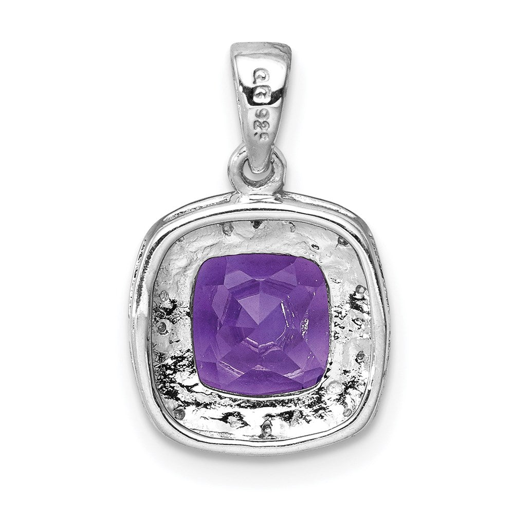 Sterling Silver Rhodium Plated Amethyst and Diamond Pendant QDX377