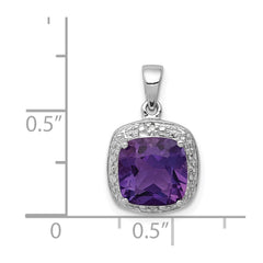 Sterling Silver Rhodium Plated Amethyst and Diamond Pendant QDX377