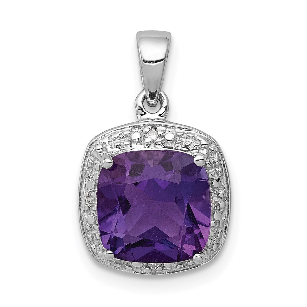 Sterling Silver Rhodium Plated Amethyst and Diamond Pendant QDX377