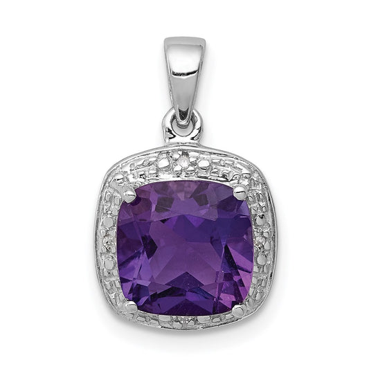 Sterling Silver Rhodium Plated Amethyst and Diamond Pendant QDX377