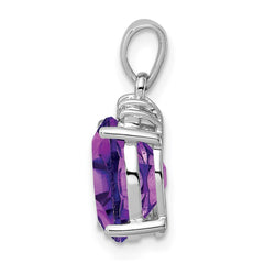 Sterling Silver Rhodium Plated Amethyst and Diamond Pendant QDX378