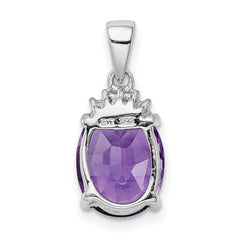 Sterling Silver Rhodium Plated Amethyst and Diamond Pendant QDX378