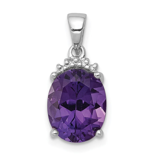 Sterling Silver Rhodium Plated Amethyst and Diamond Pendant QDX378