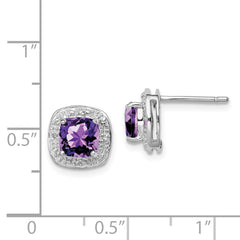 QDX379 Sterling Silver Rhodium Plated Amethyst and Diamond Post Earrings