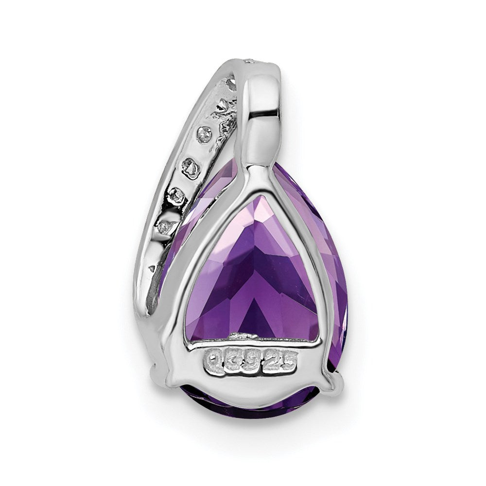Sterling Silver Rhodium Pear Amethyst Chain Slide QDX385