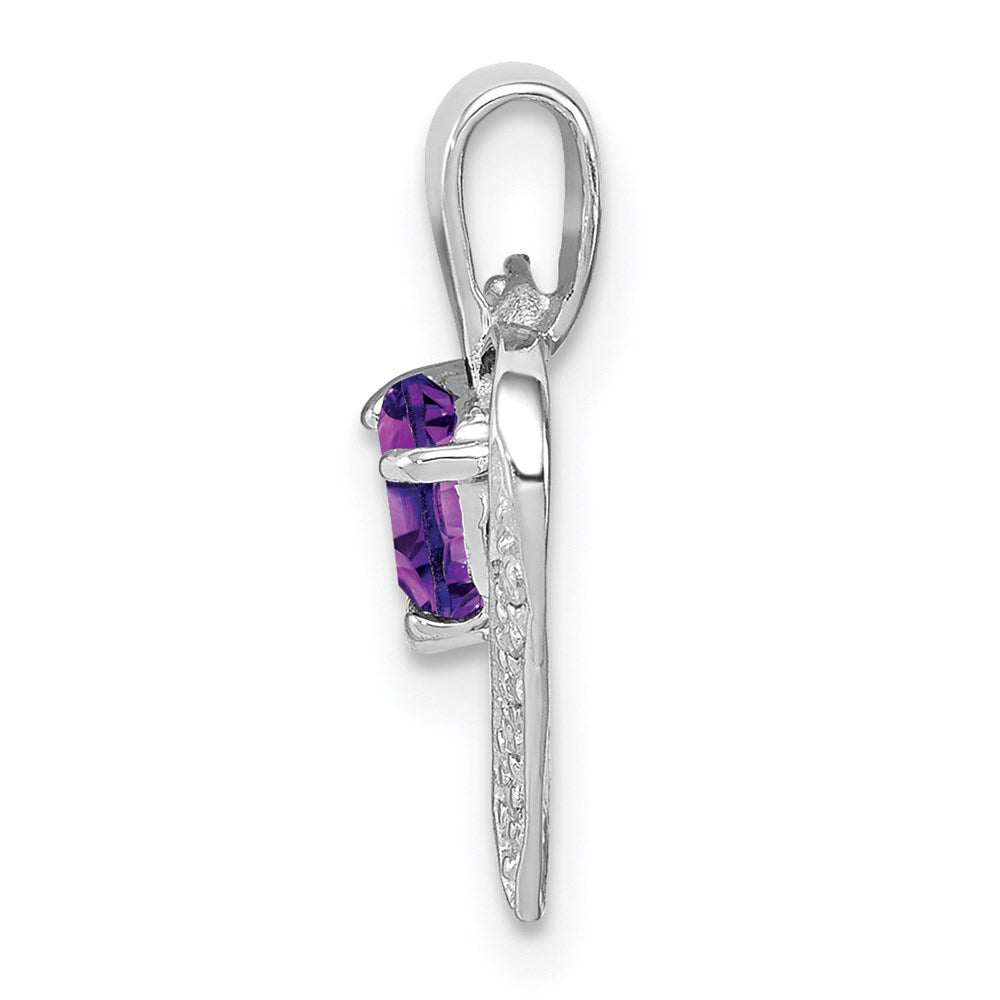 Sterling Silver Rhodium Plated Amethyst and Diamond Heart Pendant QDX412